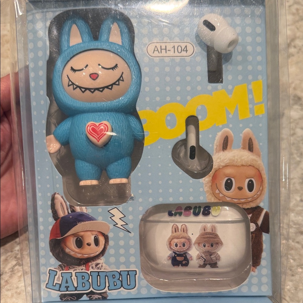 Labubu Blue Bunny Wireless Earbuds 3 piece Set.